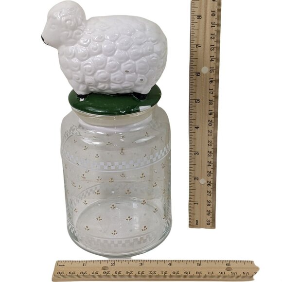 Ceramic Sheep Lid Glass Jar With Gold Floral Pattern For Storage Or Decor - Picture 5 of 8
